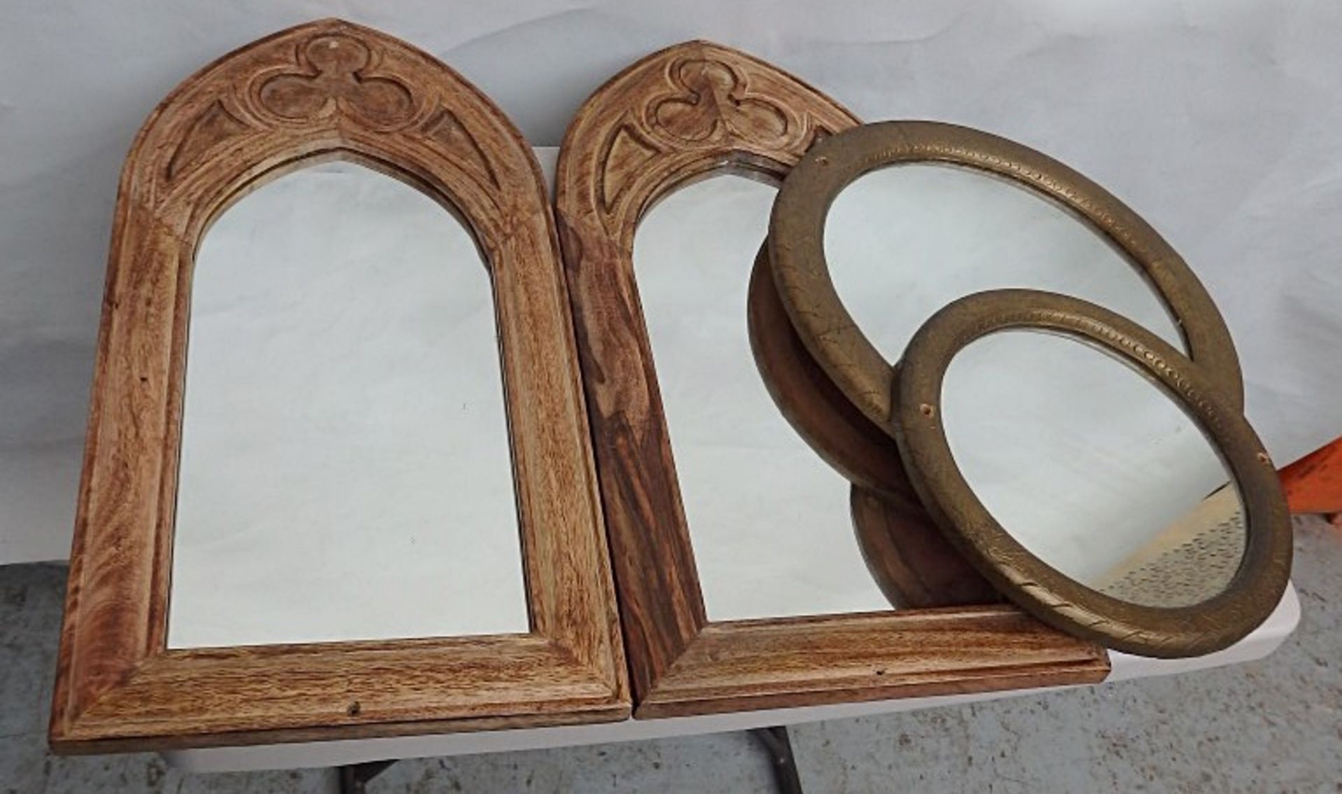 4 x Assorted Gothic Style Framed Mirrors - Features 2 x Arched & 2 Round Designs - Ref: HOT040 -