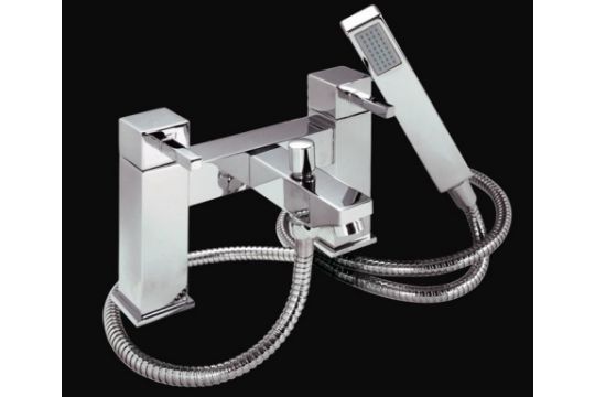 1 x Verona Deck Bath Shower Mixer Tap - Vogue Bathrooms - Modern Bath Mixer Tap in Bright Chrome - Image 1 of 14