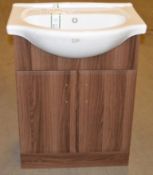 1 x Vogue Bathrooms LUNA Semi Recessed Sink Bathroom Wash Cabinet in Walnut with Kutahya Vitrifiye