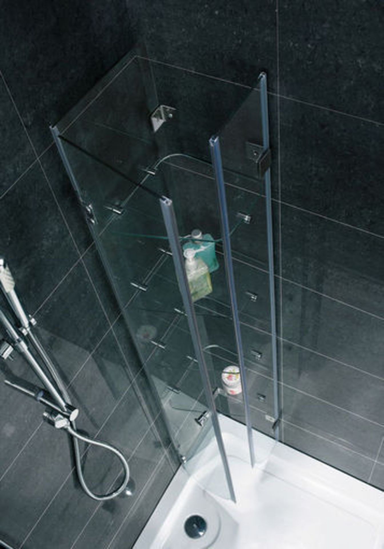 1 x Vogue AQUA LATUS Unit Cubicle Glass Shower Cabinet - 4 Storage Shelves, Corner Fixing With