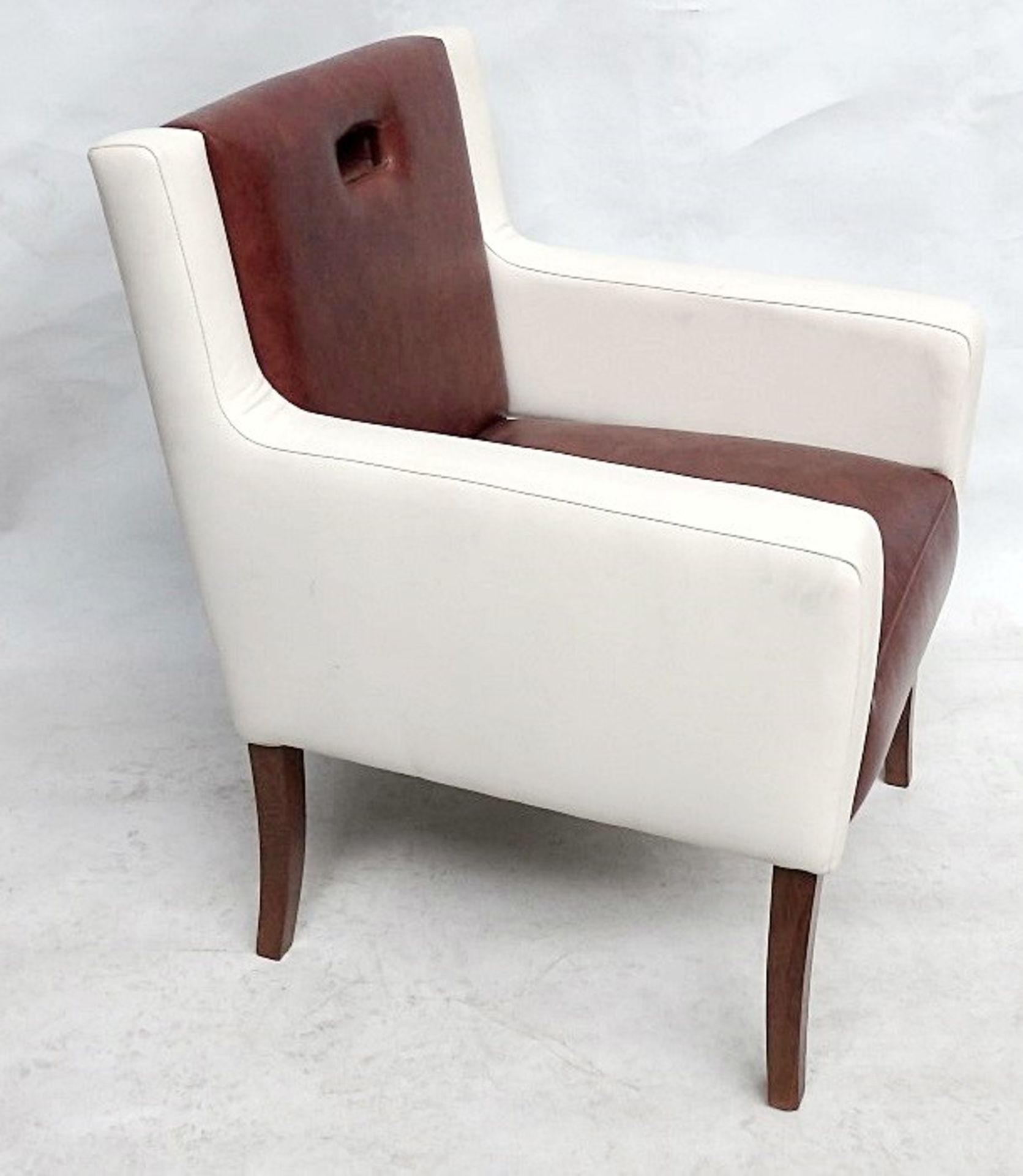 1 x Bespoke Armchair - Upholstered In Cream & Tan Leathers - Handcrafted & Upholstered By British - Image 3 of 8