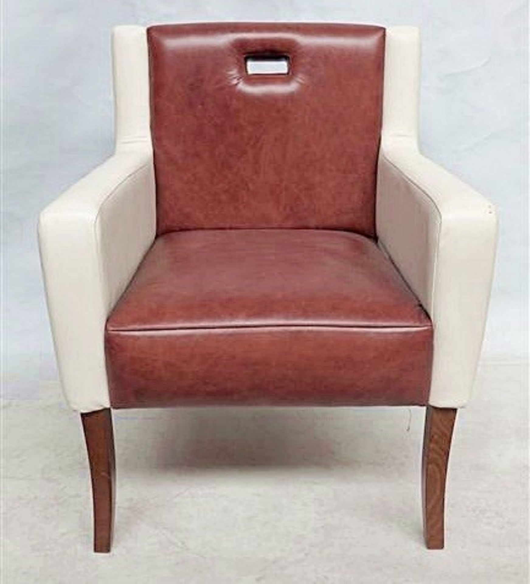 1 x Bespoke Armchair - Upholstered In Cream & Tan Leathers - Handcrafted & Upholstered By British