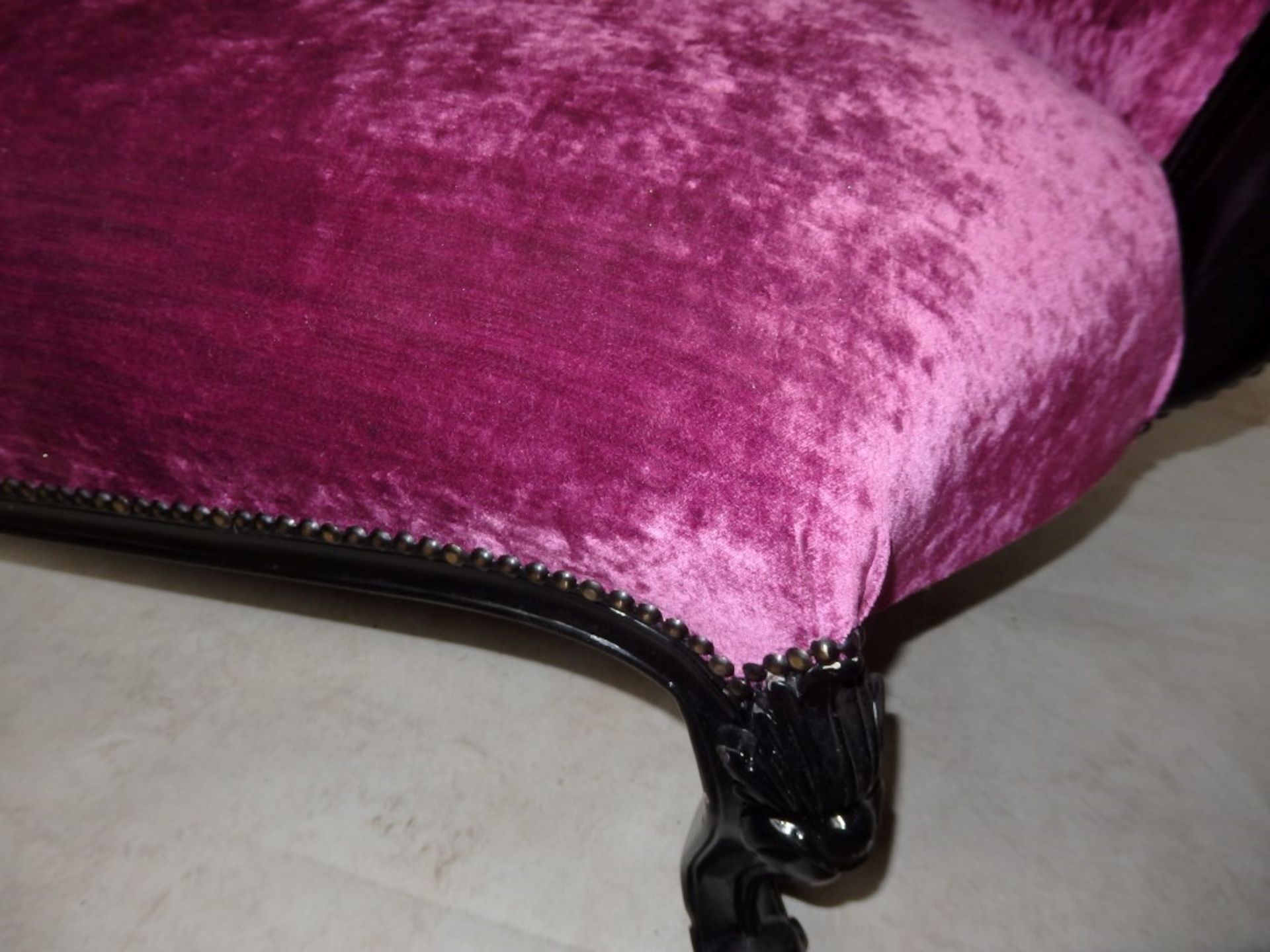 1 x Luxury French Inspired Chais - Colour Black Painted Frame With Magenta Chenille Upholstery - - Image 4 of 12