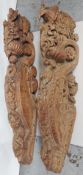 A Matching Pair Of Reclaimed Carved Wooden Staircase Newel Posts - Highly Ornate Hand-carved