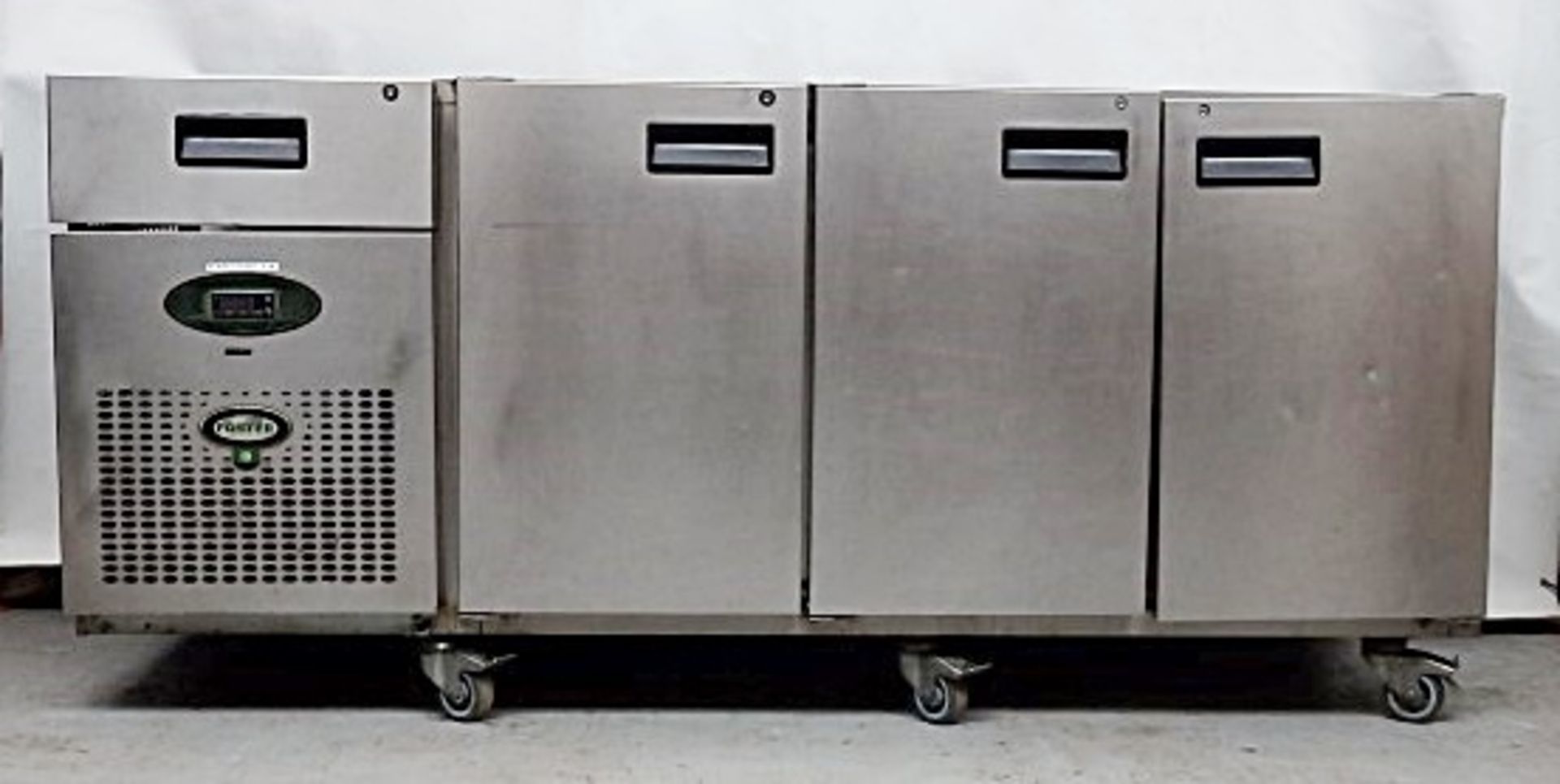 1 x FOSTER Commercial Undercounter Refrigerator With 3-Door Storage, Drawer And Stainless Steel
