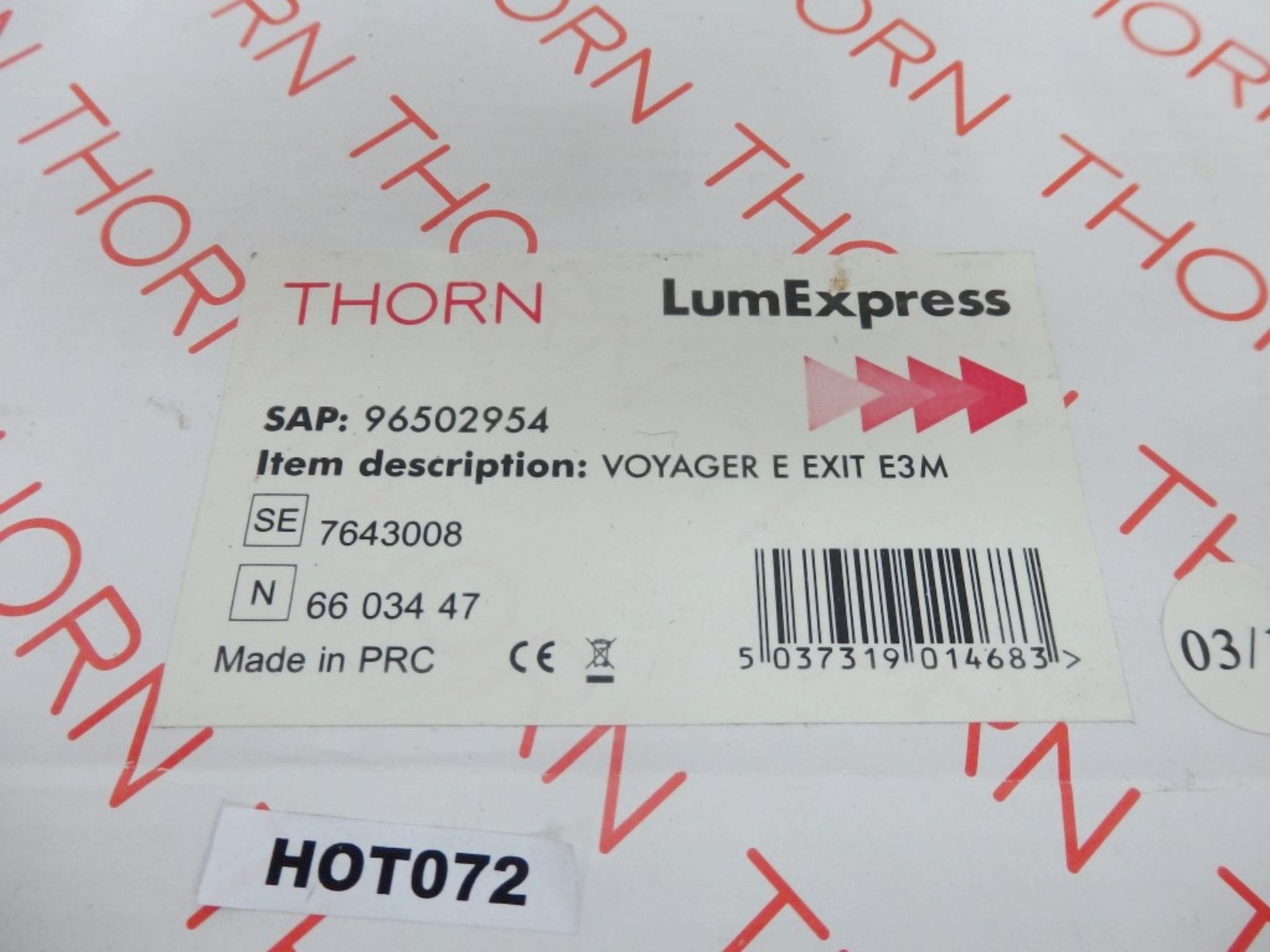 1 x THORN Voyager E Exit Sign - Model E3m - CL150 - Unused, Boxed Stock - Ref: HOT072 - Location: - Image 2 of 5