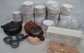 Assorted Kitchen Lot Includes 180 x Saucer Plates, 20 x Bowls, Various Pots and Chopsticks - CL158 -