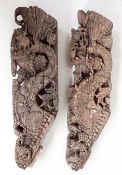 A Matching Pair Of Reclaimed Carved Wooden Staircase Newel Posts - Highly Ornate Hand-carved