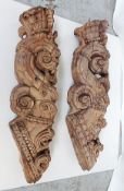 A Matching Pair Of Reclaimed Carved Wooden Staircase Newel Posts - Highly Ornate Hand-carved