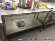 1 x Stainless Steel Commercial Kitchen Prep Bench With Undershelf, On Castors - Dimensions: 130 x 61