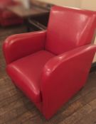 1 x Large Red Faux Leather Armchair - Pre-owned, Supplied In Good Overall Condition - Dimensions: To