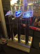1 x Illuminated Triple Hand-Pull Draft Beer Serving Pumps With Drip Tray - Dimensions: cm - Ref: