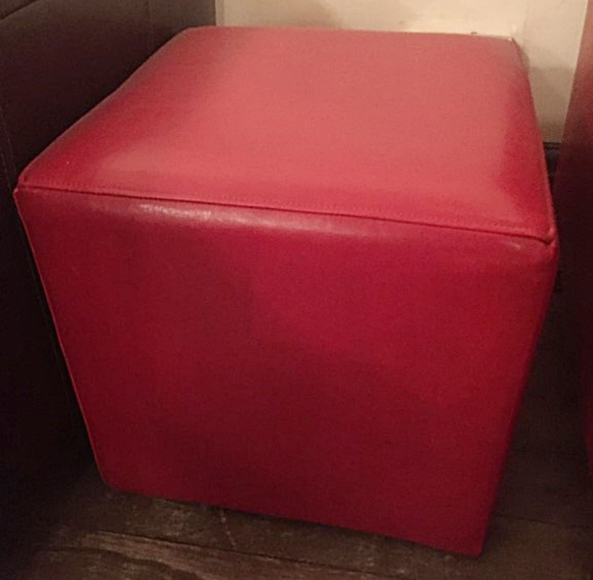 1 x Red Faux Leather Cube Footstool - Dimensions: 40x40x40cm - Ref: APB017 - City Centre Bar Closure