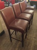 4 x Brown Faux Leather High-back Bar Stools - Seating Dimensions: 43 x 52 x Height 115cm, Seat