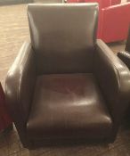 1 x Large Brown Faux Leather Armchair - Pre-owned, Supplied In Good Overall Condition -