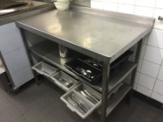 1 x Commercial Kitchen Prep Bench With Undershelving - Stainless Steel 3 Tier Unit - Dimensions: 107
