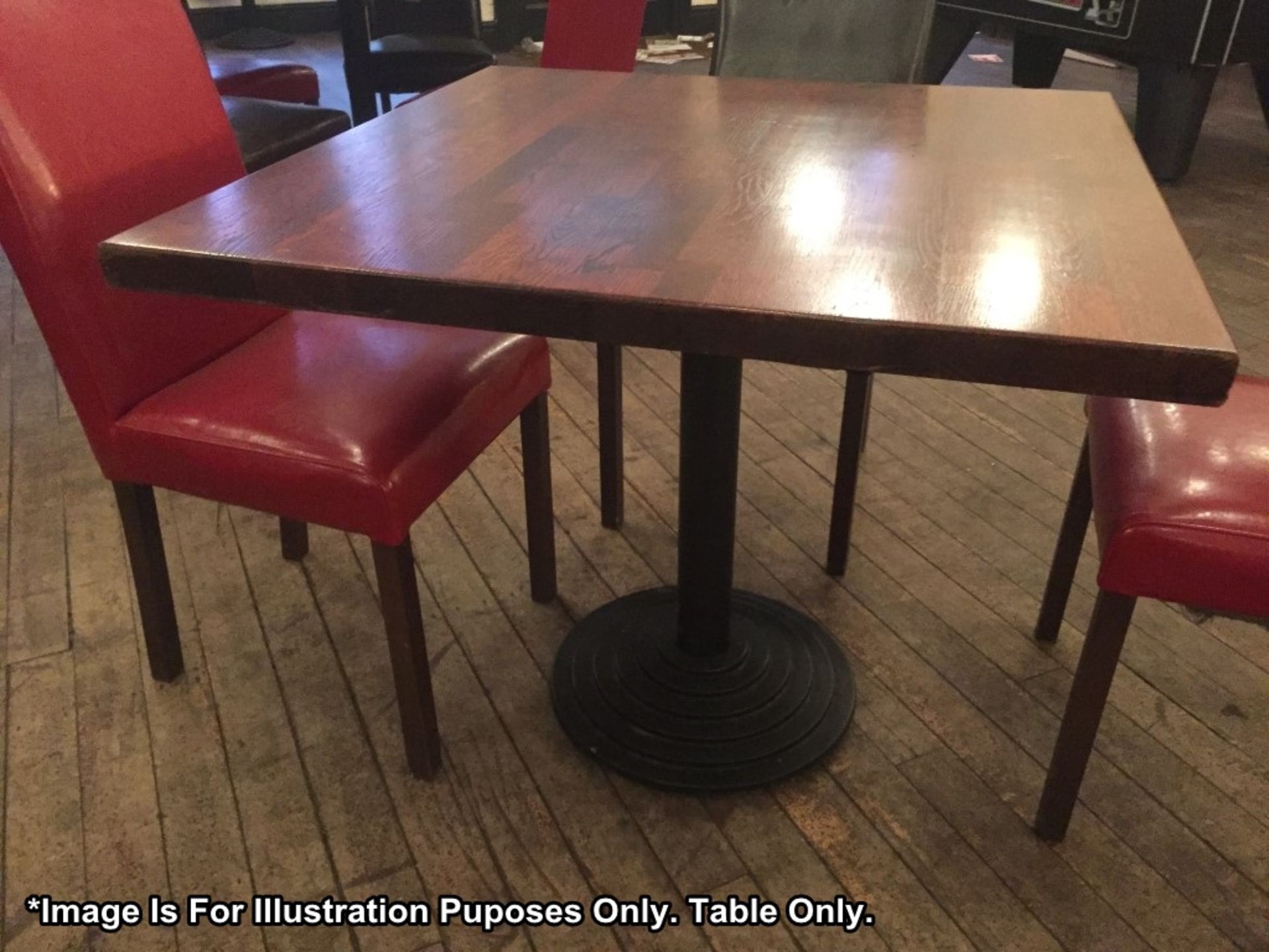 1 x Square Bistro Table - Solid Wood Table Top With Cast Iron Base - Dimensions: 90 X 90 cm, Height - Image 5 of 5