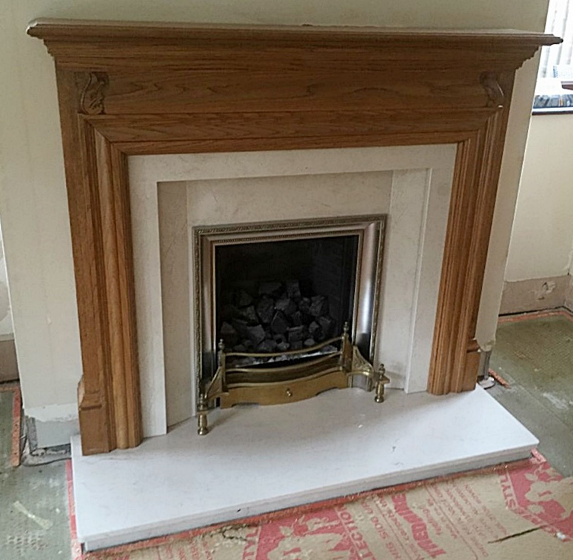 1 x Fire With Oak Surround, Marble Back Panel And Hearth **NO VAT**