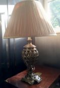1 x Ornate Metal Table Lamp With Shade - Dimensions: 67cm x Base 13 x 13cm - Pre-owned In Very