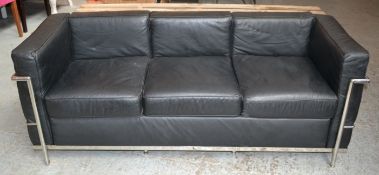 1 x Contempoary Le Corbusier Style Black Leather Sofa - Great Piece of Modern Furniture With Soft