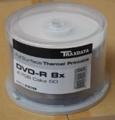 150 x Traxdata Full Surfae Thermal Printable DVDR 8X Discs - Includes 3 x 4.7gb Cake of 50 Discs -