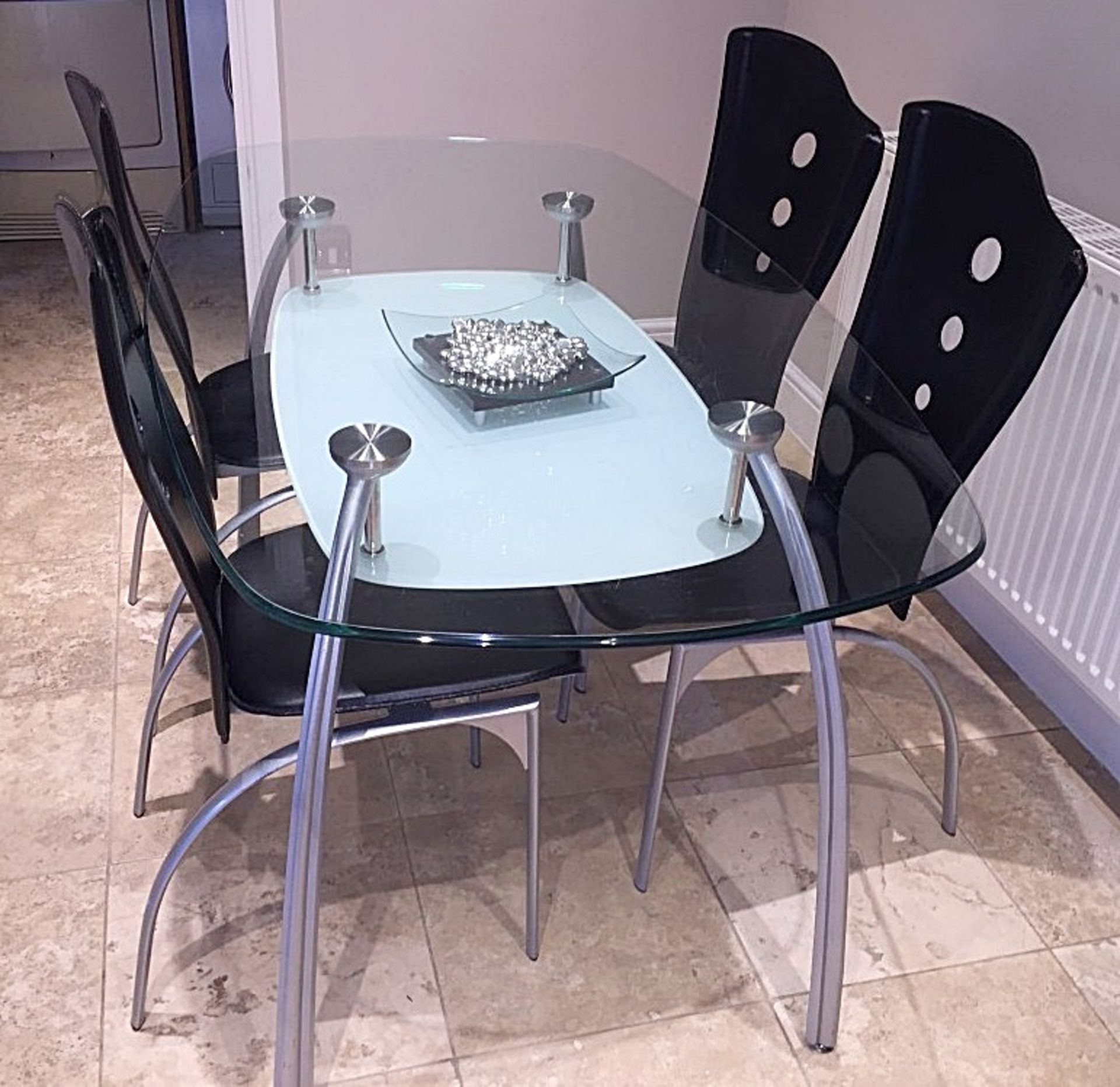 1 x Designer Glass-topped Dining Table And Chairs - Dimensions: 150cm x 84cm x Height 75cm Pls 4