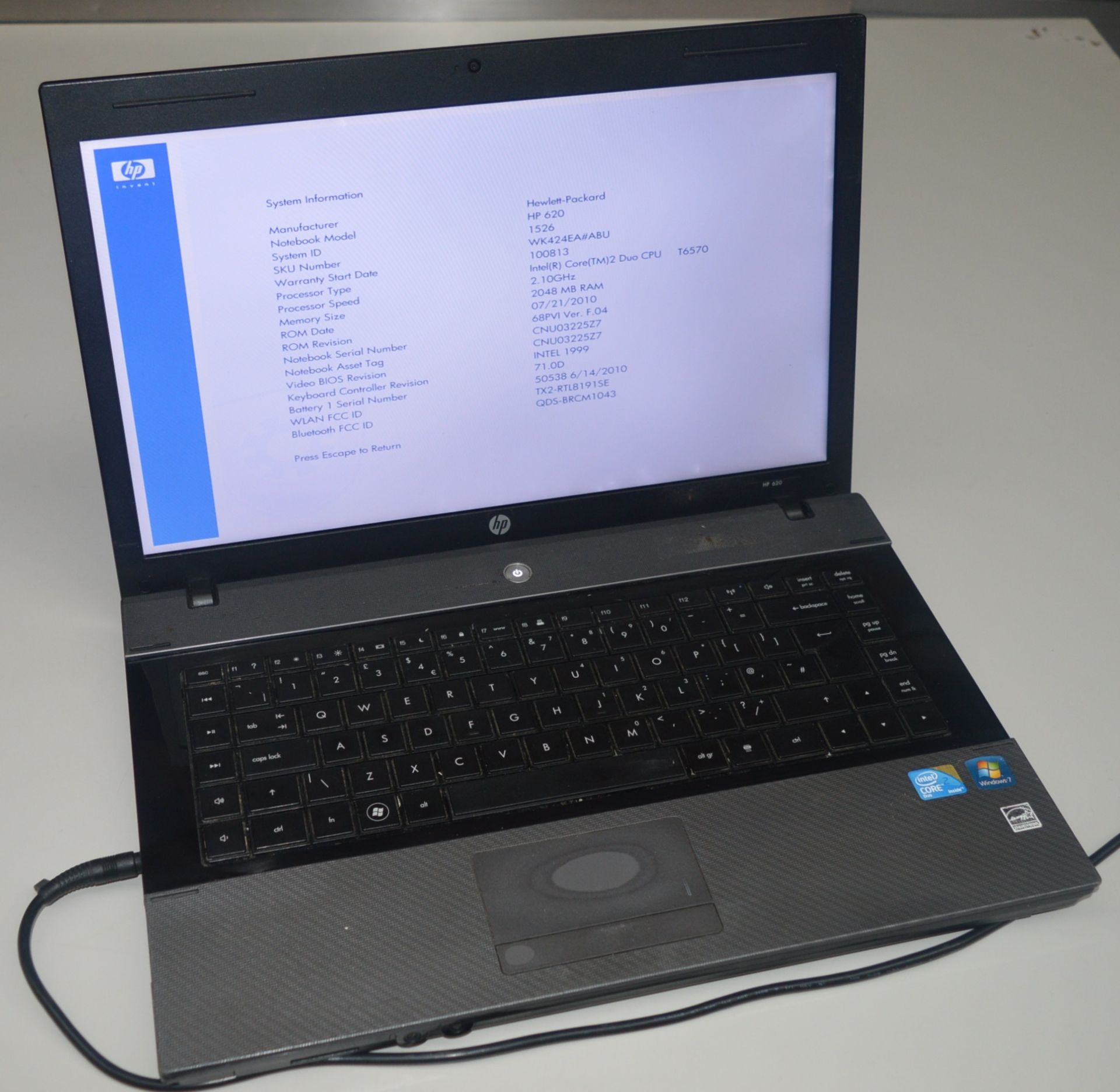 1 x HP Intel Core 2 Duo Laptop - Features a T6570 2.1ghz Processor,160gb Hard Drive, 2gb Ram,