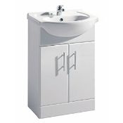 1 x Vogue Bathrooms LUNA Semi Recessed Sink Bathroom Wash Cabinet - White Gloss With Ceramic Sink