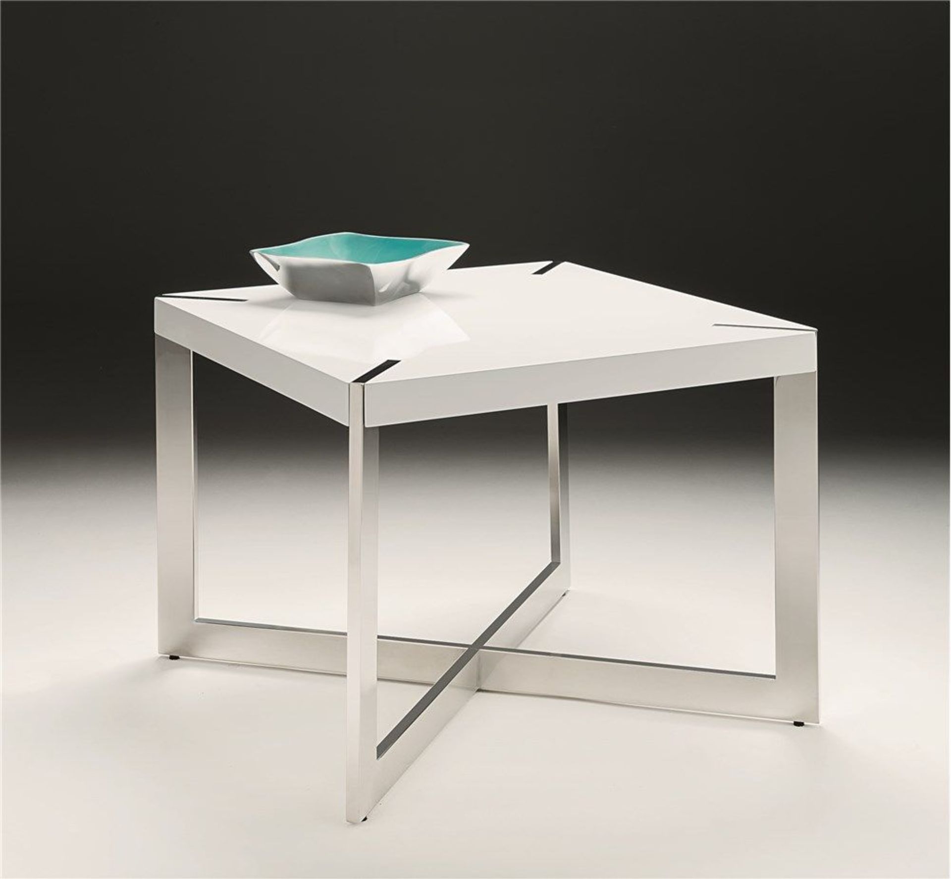 1 x Designer Chelsom BRERA Lamp Table - CL081 - Artic White Gloss Top With Stainless Steel Base -