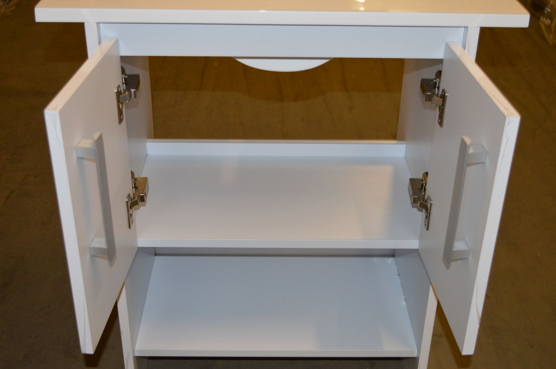 1 x Vogue Onyx White Gloss 600mm Bathroom Vanity Unit With Wash Basin - Vinyl Wrap Coating for - Image 9 of 11