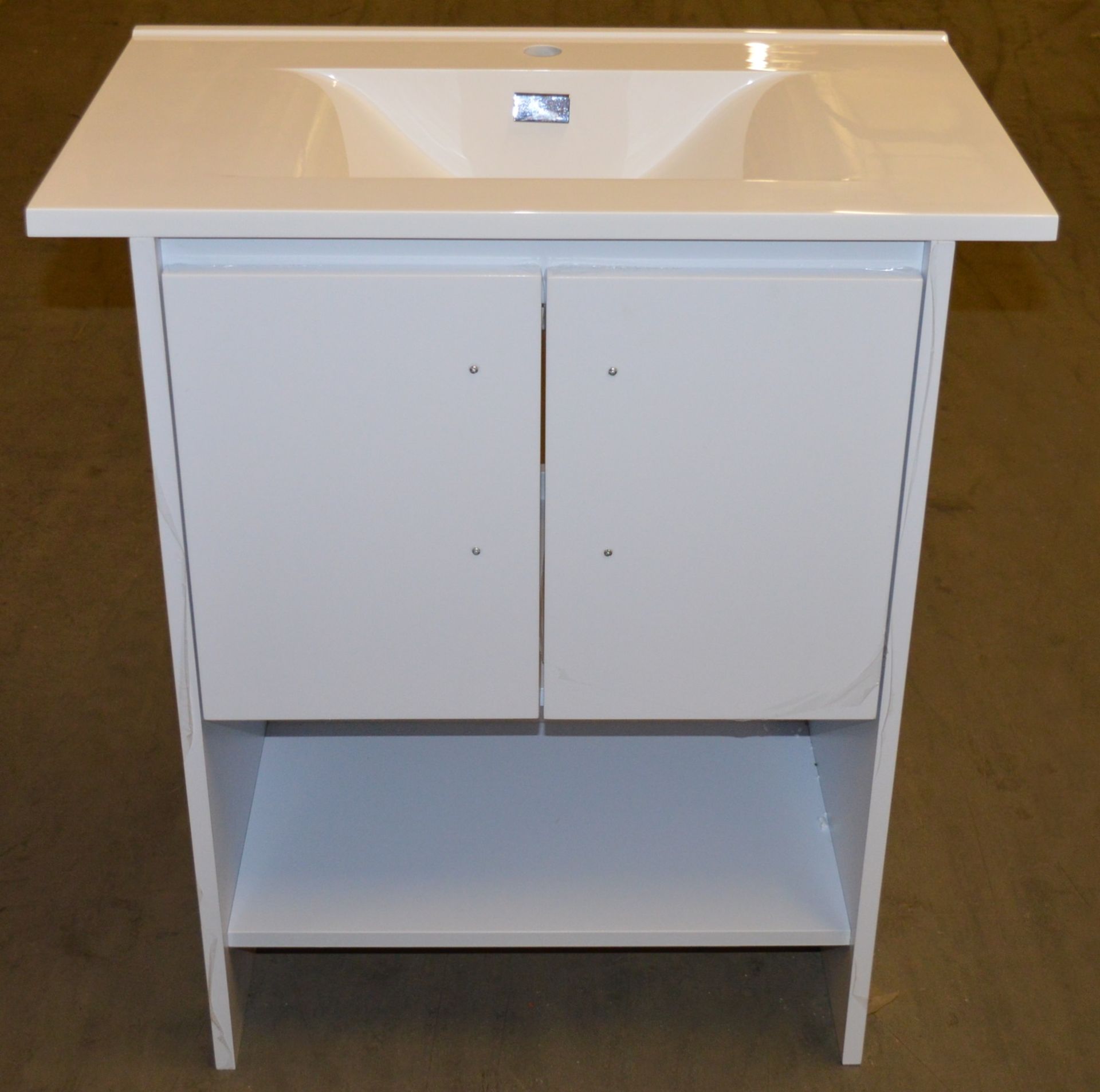 1 x Vogue Onyx White Gloss 600mm Bathroom Vanity Unit With Wash Basin - Vinyl Wrap Coating for - Image 7 of 11