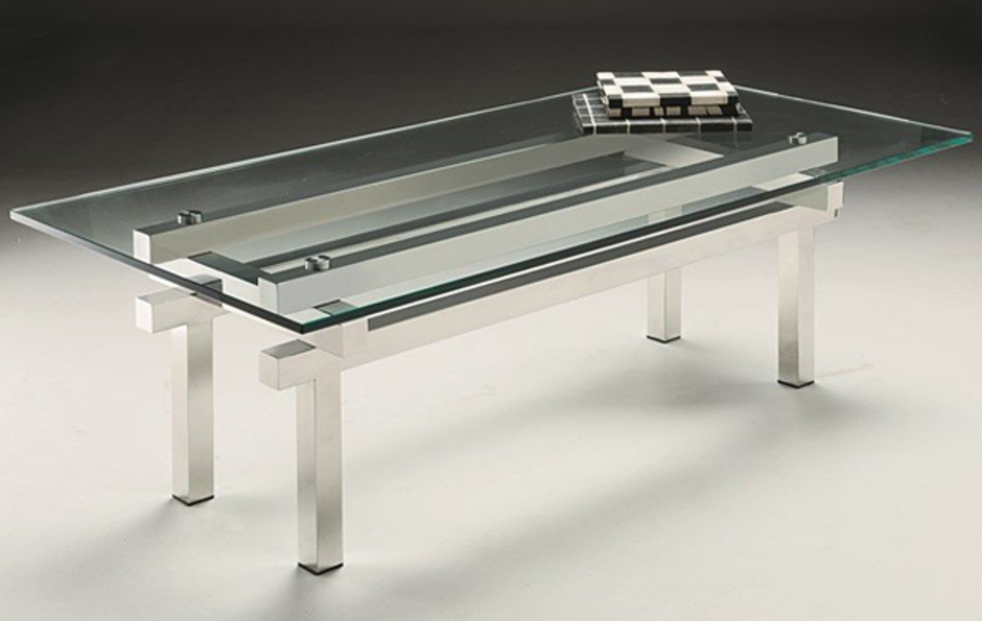 1 x Chelsom Tier Coffee Table - CL081 - Layered Stainless Steel Bars Supporting Clear Tempered Glass