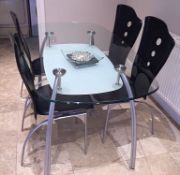 1 x Designer Glass-topped Dining Table And Chairs - Dimensions: 150cm x 84cm x Height 7 - NO VAT