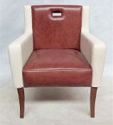 1 x Bespoke Armchair - Upholstered In Cream & Tan Leathers - Handcrafted & Upholstered By British