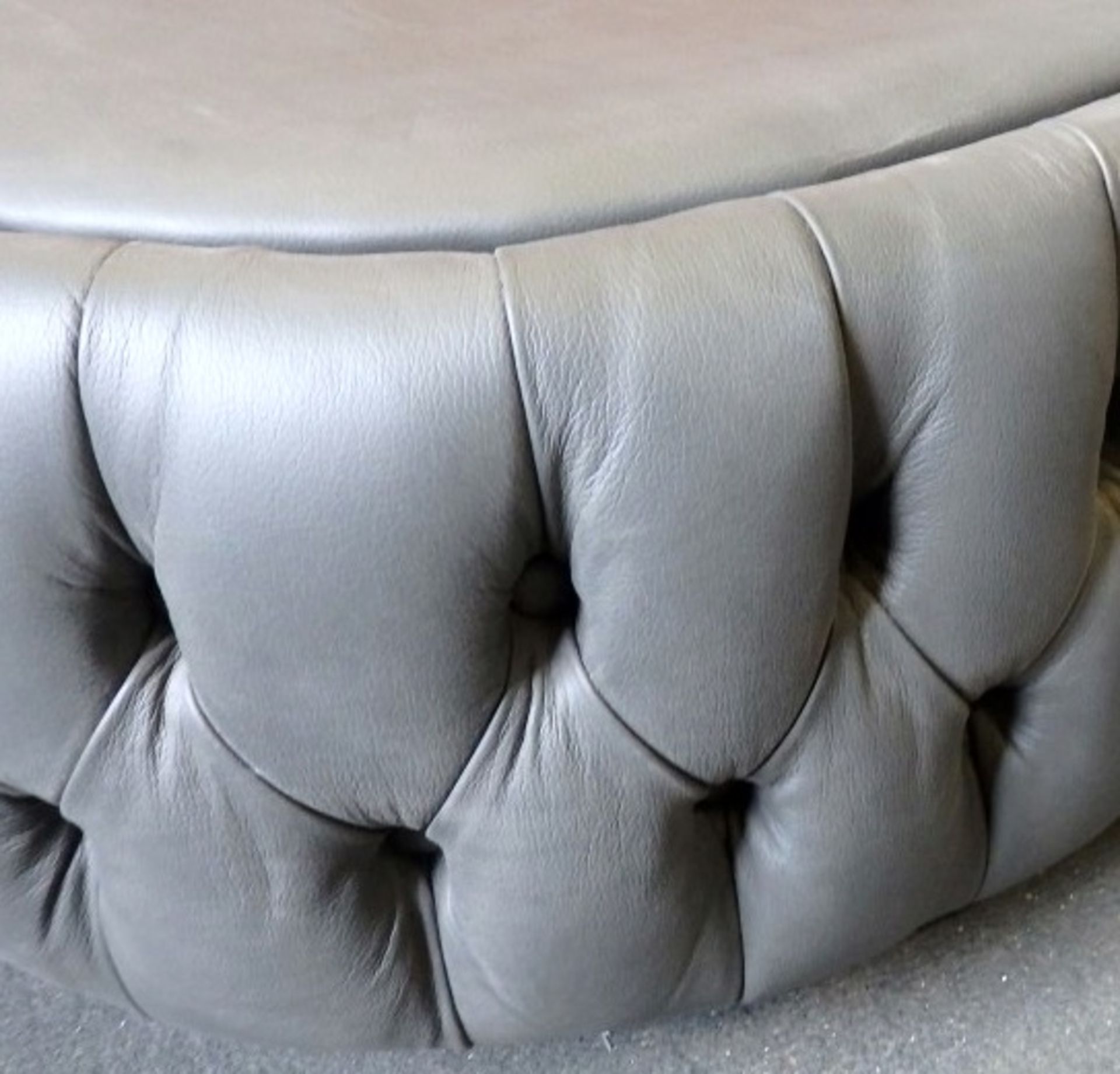 1 x Large Bespoke Handcrafted Buttoned Leather Pouffe In Grey - Expertly Built And Upholstered by - Image 5 of 5