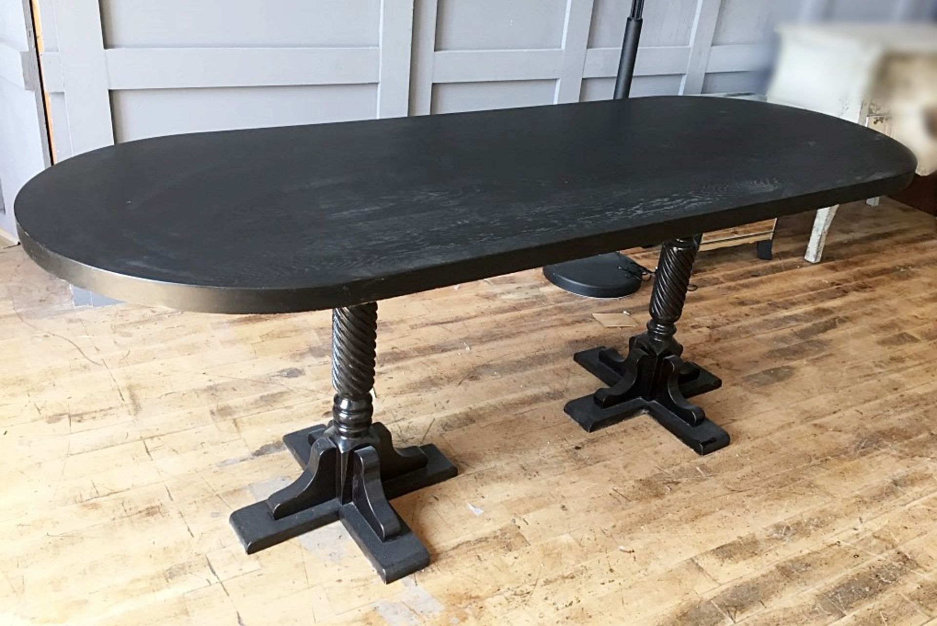 1 x Oval Period-Style Wooden Dining Table In A Dark Stain - Ex-Display - Dimensions: 200cm x width