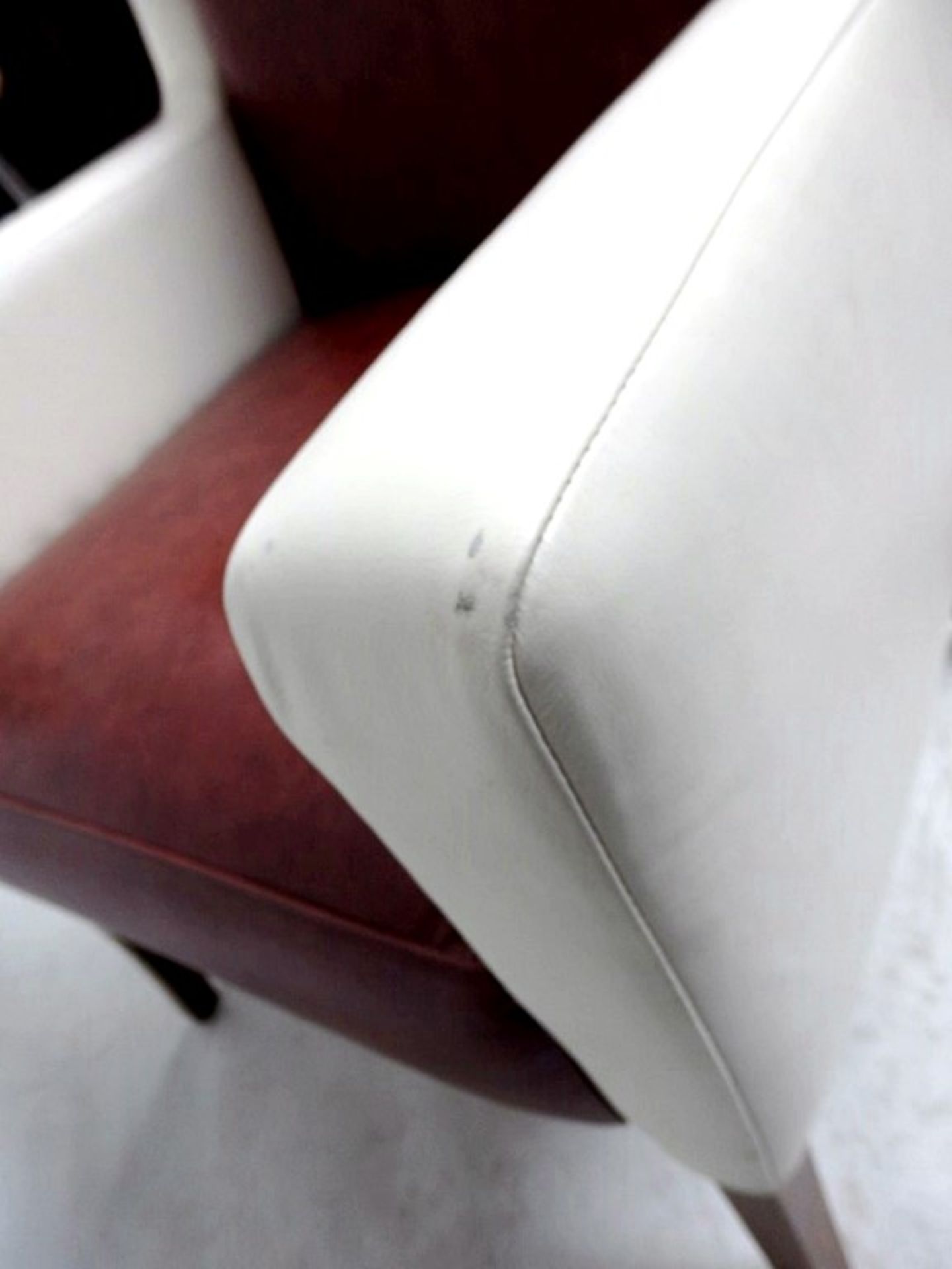 1 x Bespoke Armchair - Upholstered In Cream & Tan Leathers - Handcrafted & Upholstered By British - Image 3 of 8