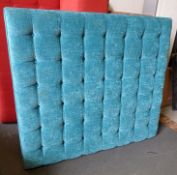 1 x Bespoke Upholstered Button Back Headboard In A Rich Turquoise Blue Chenille Fabric - Built &