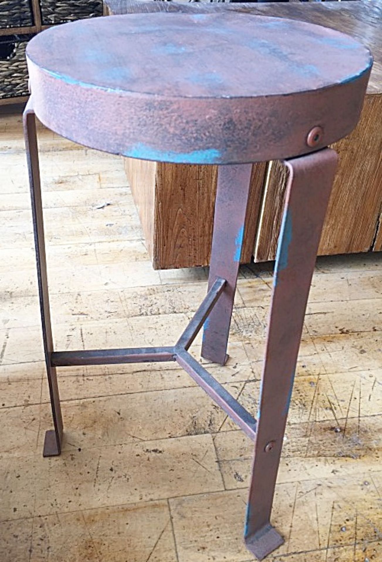 1 x Small Metal Stool - Industrial Style Designer Seat With Destressed Paintwork - Dimensions: