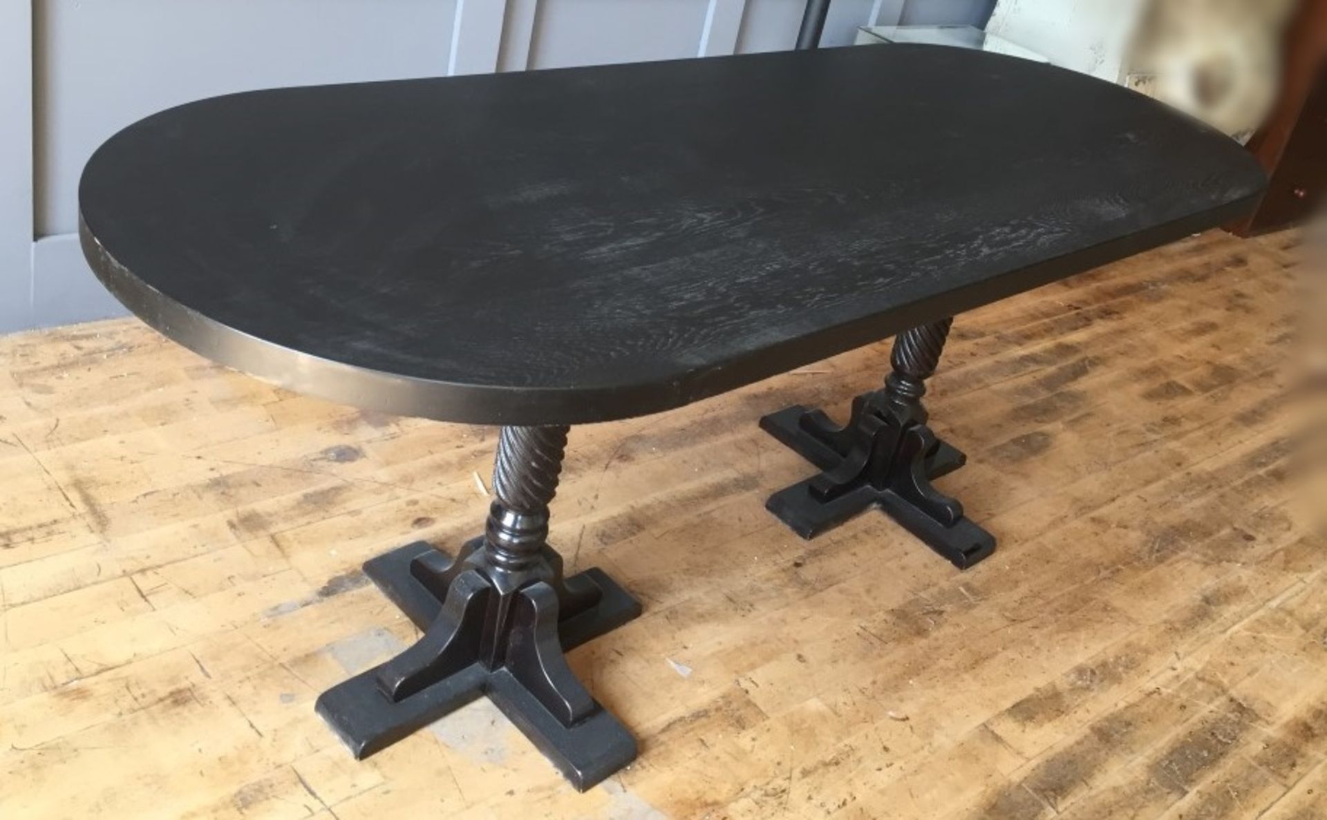 1 x Oval Period-Style Wooden Dining Table In A Dark Stain - Ex-Display - Dimensions: 200cm x width - Image 2 of 5