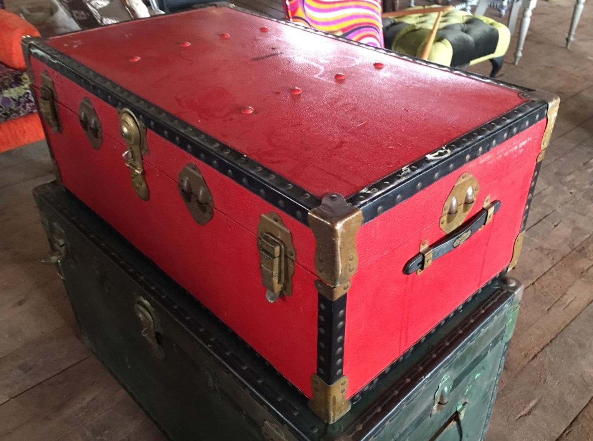 1 x Large Vintage "Overpond" Steamer Trunk / Chest In Red - Dimensions: To Follow - Ref: NDE045 -