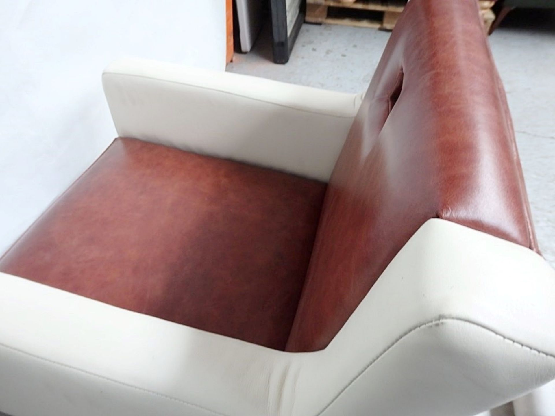 1 x Bespoke Armchair - Upholstered In Cream & Tan Leathers - Handcrafted & Upholstered By British - Image 6 of 8