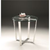 1 x Chelsom ELLIPSE Lamp Table - CL081 - Stainless Steel Base With Clear Tempered Glass Top -