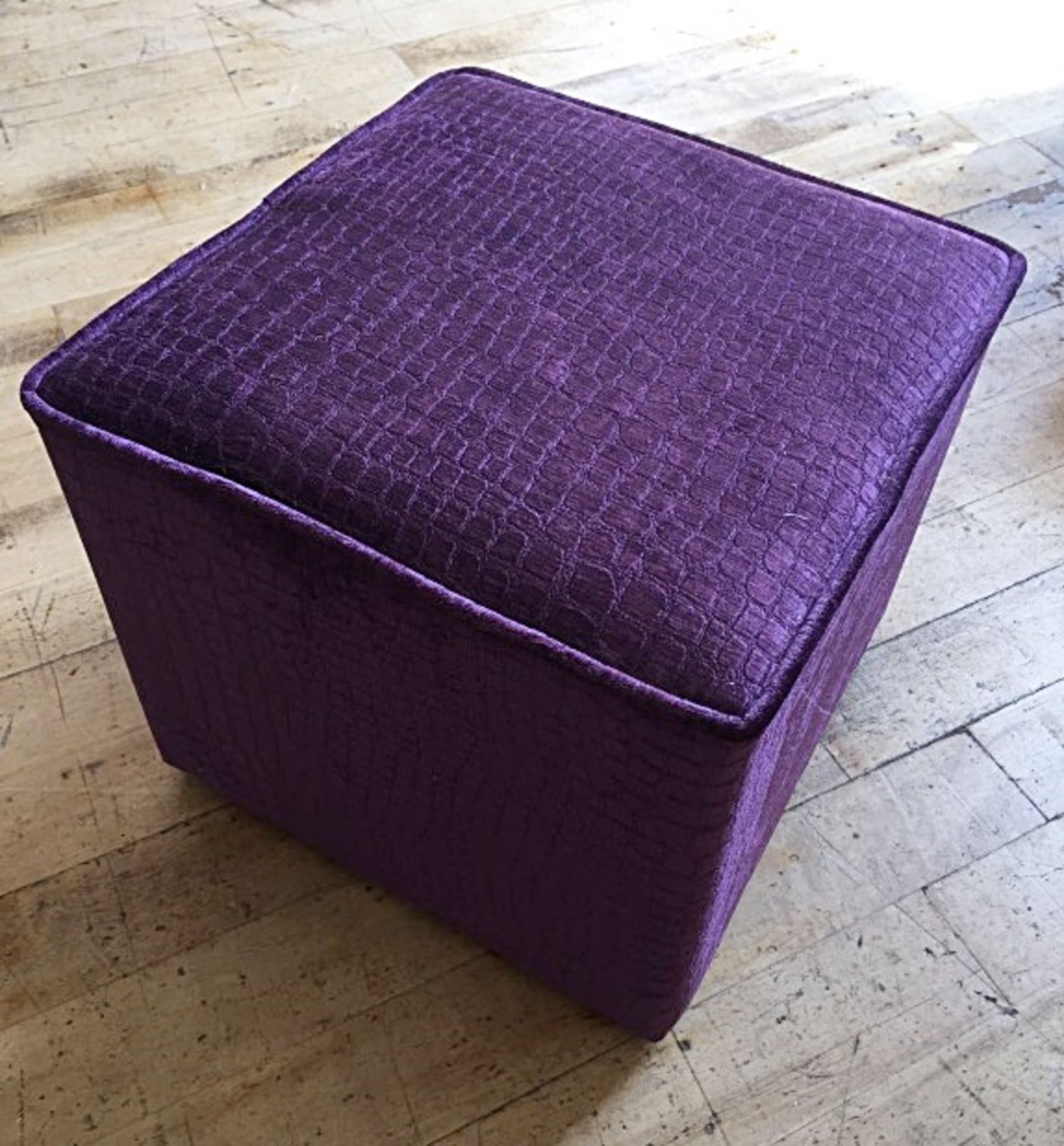 1 x Purple Alligator Chenille Print Cube Pouffe / Footstool - Dimensions: 37 x 37 x height 35cm-