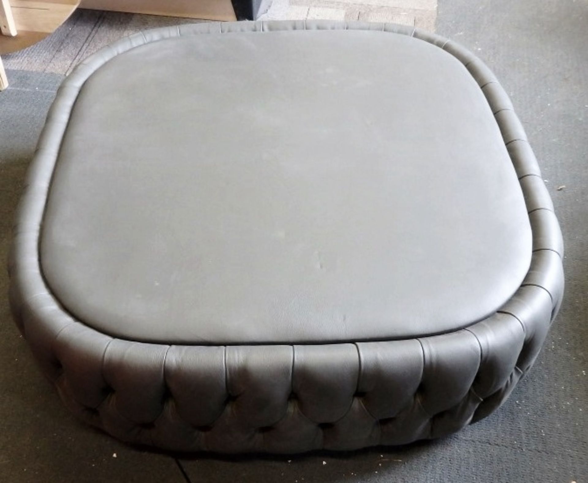 1 x Large Bespoke Handcrafted Buttoned Leather Pouffe In Grey - Expertly Built And Upholstered by - Image 4 of 5