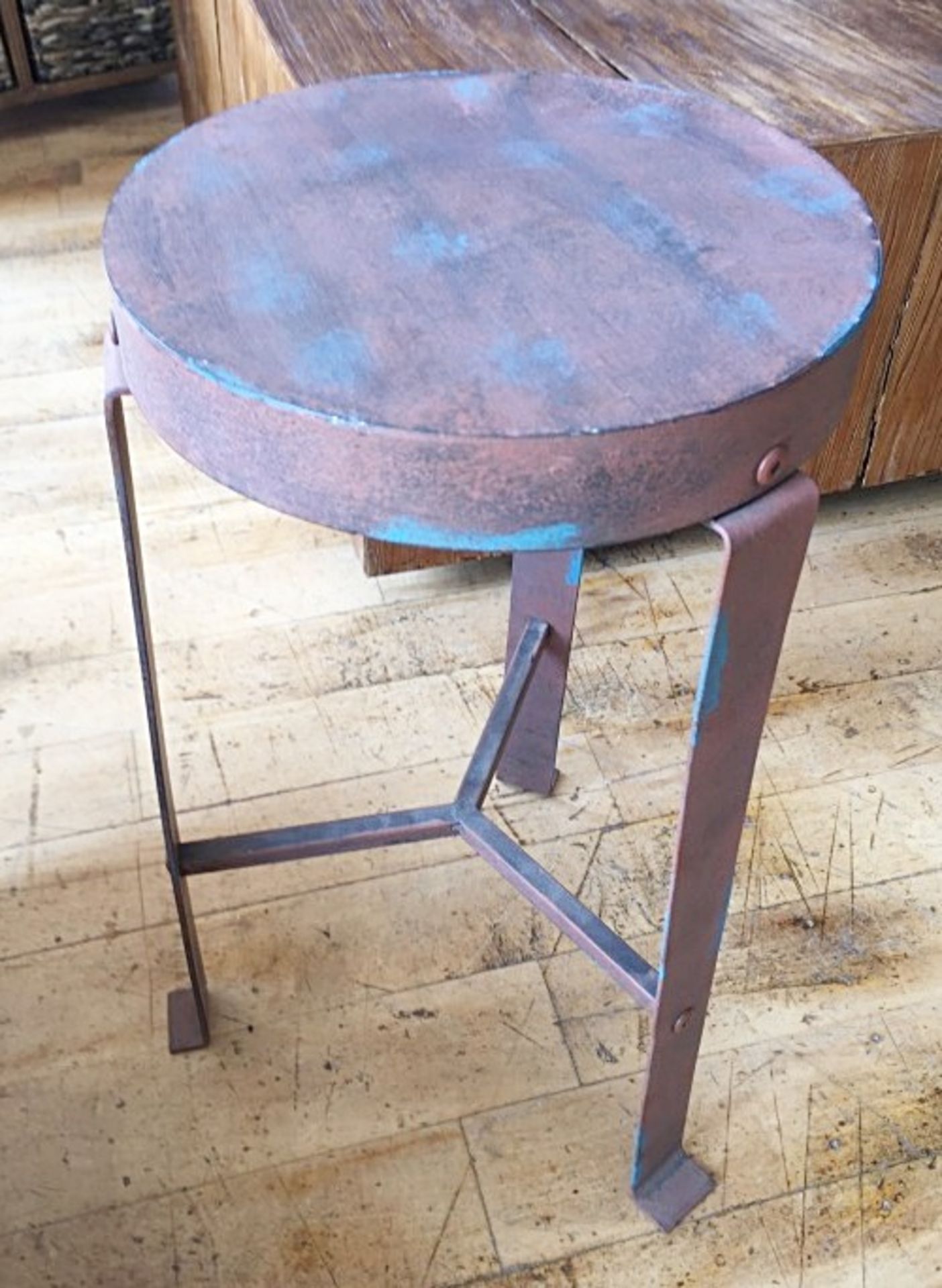 1 x Small Metal Stool - Industrial Style Designer Seat With Destressed Paintwork - Dimensions: - Image 3 of 3