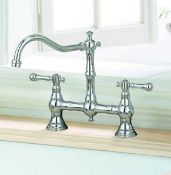 1 x Grohe "Bridgeford" Twin Bridge KITCHEN Sink Mixer With Swivel Spout - Deck Mounted - Chrome