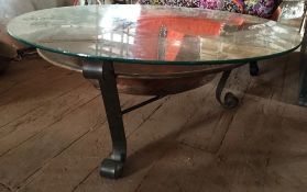 1 x Glass Topped Designer Table With Copper Bowl And Metal Base - Dimensions: To Follow - Ref: