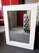 1 x Mark Webster Mirror - Features A Chunky Wood Frame In A Light Cream - Can Be Hung Either