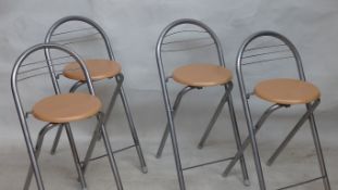 4 x Fold Up Bar Stools - Stylish Silver Finish With Beech Seats - 80cm Tall - CL155 - Very Good Cond